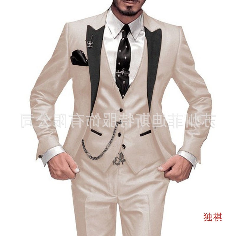 New Men'S Three-Piece Suit Suit Black Lapel Color Matching Suit Banquet Party Suit Groom And Best Man Suit - Image 3