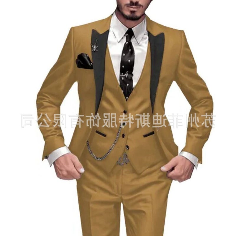New Men'S Three-Piece Suit Suit Black Lapel Color Matching Suit Banquet Party Suit Groom And Best Man Suit - Image 1