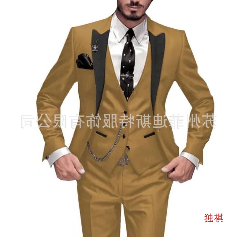 New Men'S Three-Piece Suit Suit Black Lapel Color Matching Suit Banquet Party Suit Groom And Best Man Suit - Image 5