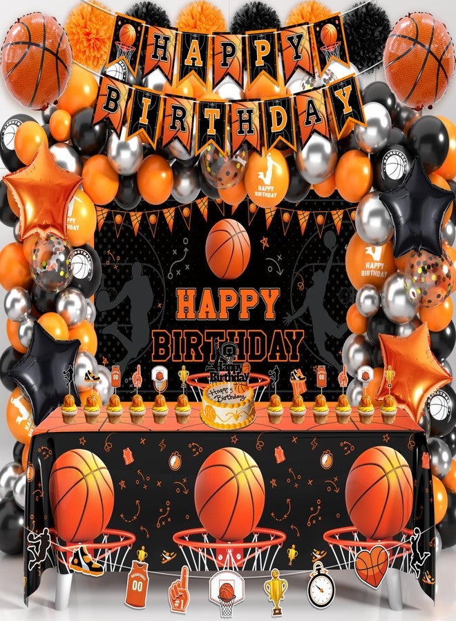 BORAMDO Basketball Birthday Party Decorations, Basketball Themed Party Decorations Supplies Include Balloon Arch Kit Banner Cake Topper Backdrop for Boys Sports Birthday Decor - Image 1