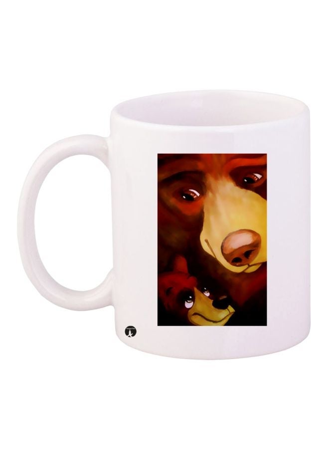 RYN Animals Printed Coffee Mug White/Brown/Yellow 11ounce