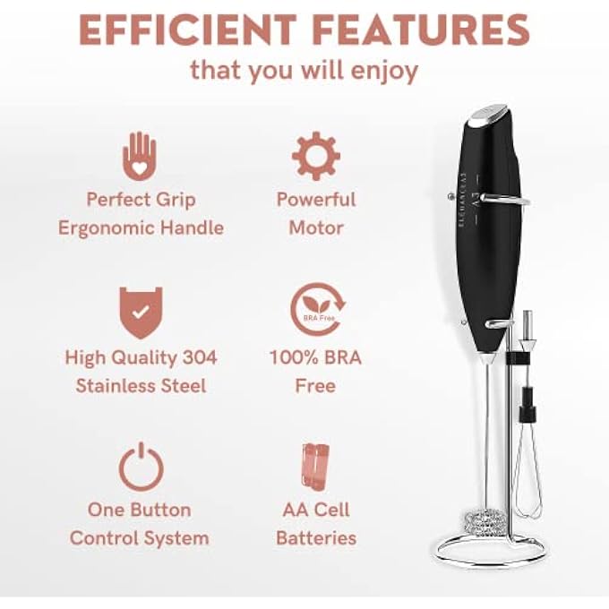Unity Original Egg Beater Milk Frother Electric Stainless Steel Whisk Drink Mixer For Coffee Plastic Handheld Coffee Milk Frother For Chocolate Drink Black  25Cm - Image 3