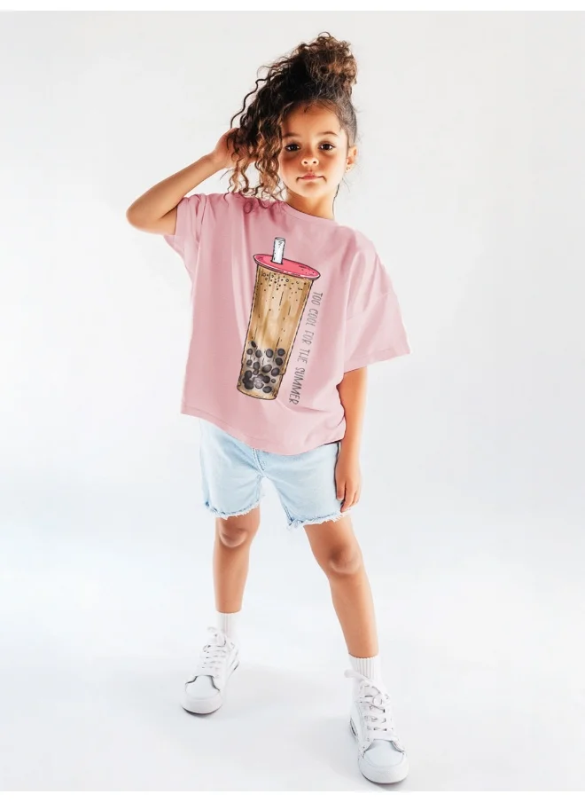 Nautinati Nautinati Girls’ Sticker Print Cotton T-shirt | Oversized T-shirt for 2-10 Years