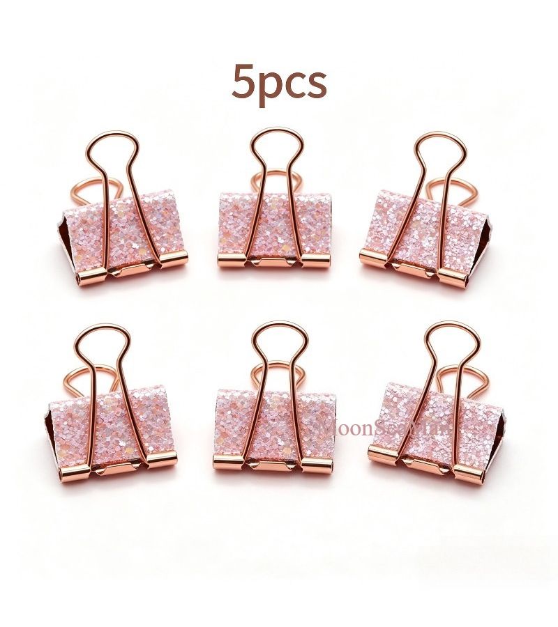 5pcs Pink Glitter Binder Clips, Rose Golden Metal Decorative Heavy Duty Document Fasteners, Shiny Desktop Office Stationery, Multi Purpose Paper Clips for Planner and Journal Organizing Tools - Image 4