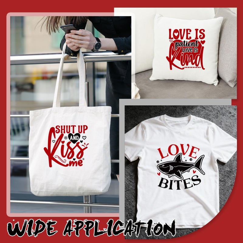 INCOK Valentine's Day DTF Transfers Ready to Press - 30 PCS Red Heart Iron on Transfers for T-Shirts, Funny Quotes Heat Decals Stickers for Couple Outfits Clothing Hat Pillow Covers DIY Crafts Decor - Image 5