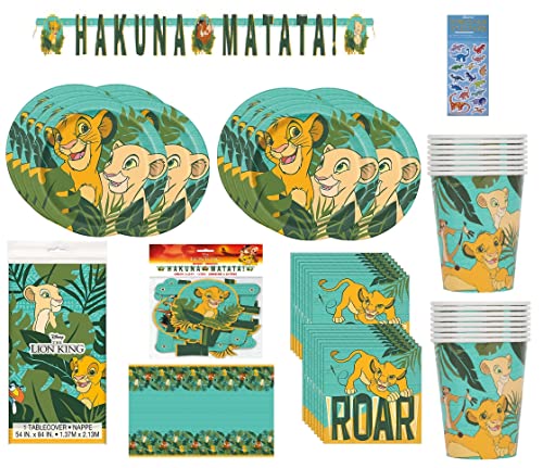 Unique Lion King Birthday Party Baby Shower Supplies Bundle Pack includes 16 Lunch Dinner Plates 16 Napkins 16 Cups 1 Table Cover 1 Banner - Image 1