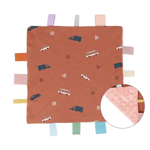 AmazingM Baby Tags Security Blanket Sensory Soothing Blanket with TagsDotted Backing Taggies Blanket for 312 Months Boys and Girls Car - Image 3