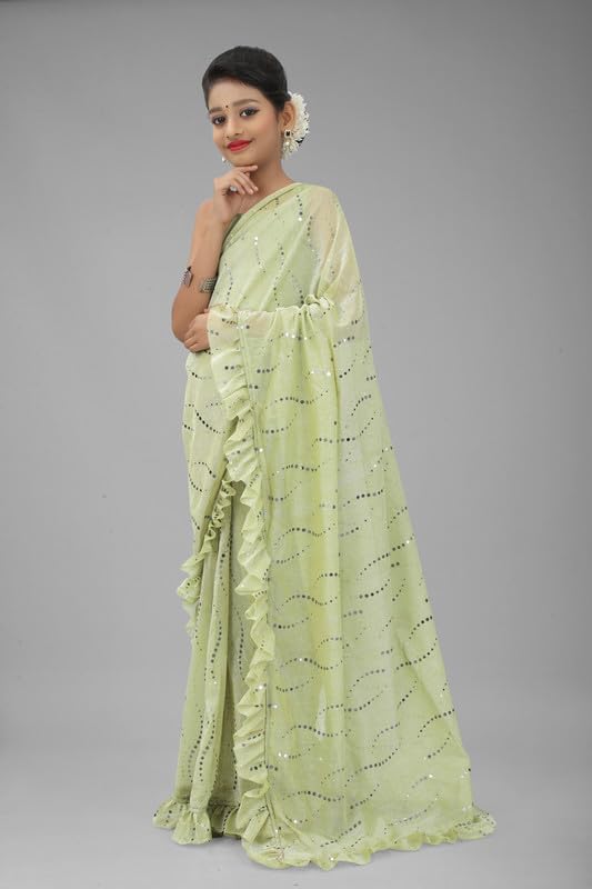 Xavima Women Silk Kids Lehenga Styled Sinkar Ready to Wear Saree With Unstitched Blouse Piece_Size : 11-12 Y, Green - Image 3