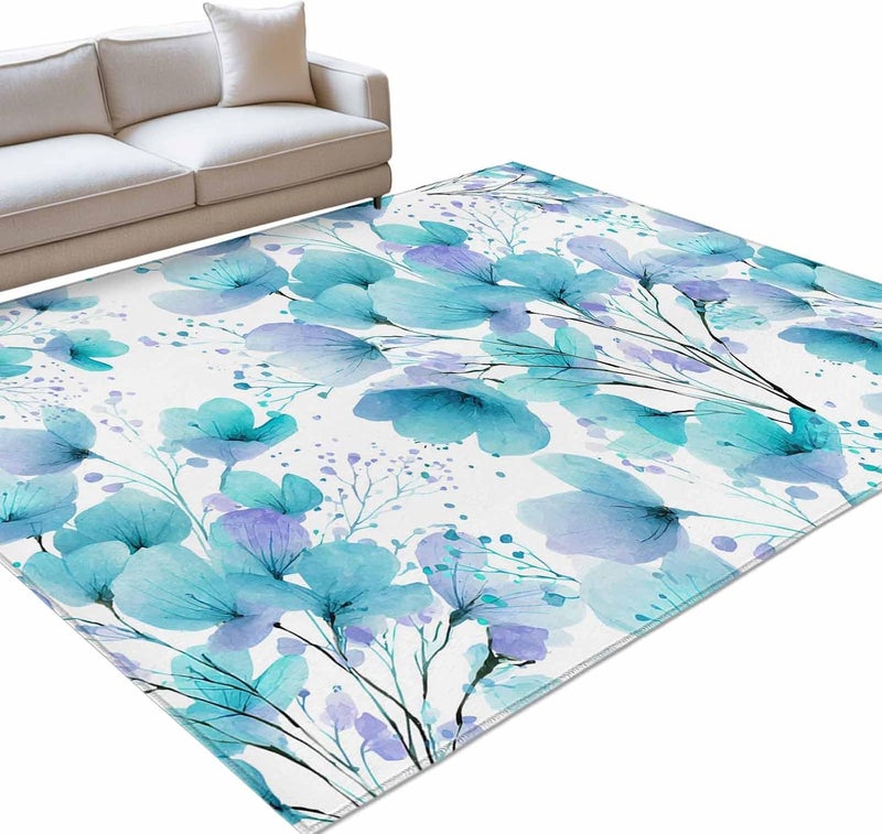 Room to room portable Spring Flowers Area Rug 4x6 FT, Non Slip Kids Room Carpet, Blue Botanical Watercolor Wildflowers Washable Soft Floor Carpet Non-Shedding Throw Rug for Dorm Kitchen Study Room Home Office Bedside User tested optimized build Affordable purchase options Longevity optimized build Budget friendly trendy design Stable inert material Cost saving user oriented build Safe material Non sticky surface Surface safe Gulf mainstream practical design Flexible purchase choices All need matching options Comfort grip Flexible usage build Chemical free All condition fit Hot & cold climate compatible Moisture wear upgraded quality Fast & slow shipment compatible Multi-color available build Heat insulation layer General purpose design Defect free upgraded substance High precision lightweight material - Image 3