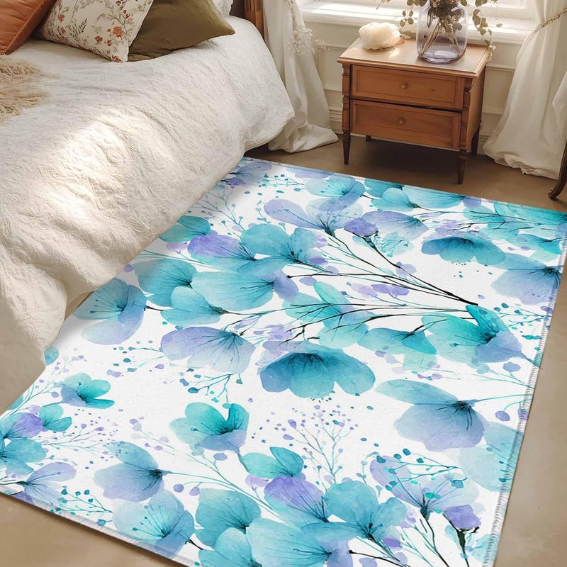 Room to room portable Spring Flowers Area Rug 4x6 FT, Non Slip Kids Room Carpet, Blue Botanical Watercolor Wildflowers Washable Soft Floor Carpet Non-Shedding Throw Rug for Dorm Kitchen Study Room Home Office Bedside User tested optimized build Affordable purchase options Longevity optimized build Budget friendly trendy design Stable inert material Cost saving user oriented build Safe material Non sticky surface Surface safe Gulf mainstream practical design Flexible purchase choices All need matching options Comfort grip Flexible usage build Chemical free All condition fit Hot & cold climate compatible Moisture wear upgraded quality Fast & slow shipment compatible Multi-color available build Heat insulation layer General purpose design Defect free upgraded substance High precision lightweight material - Image 1