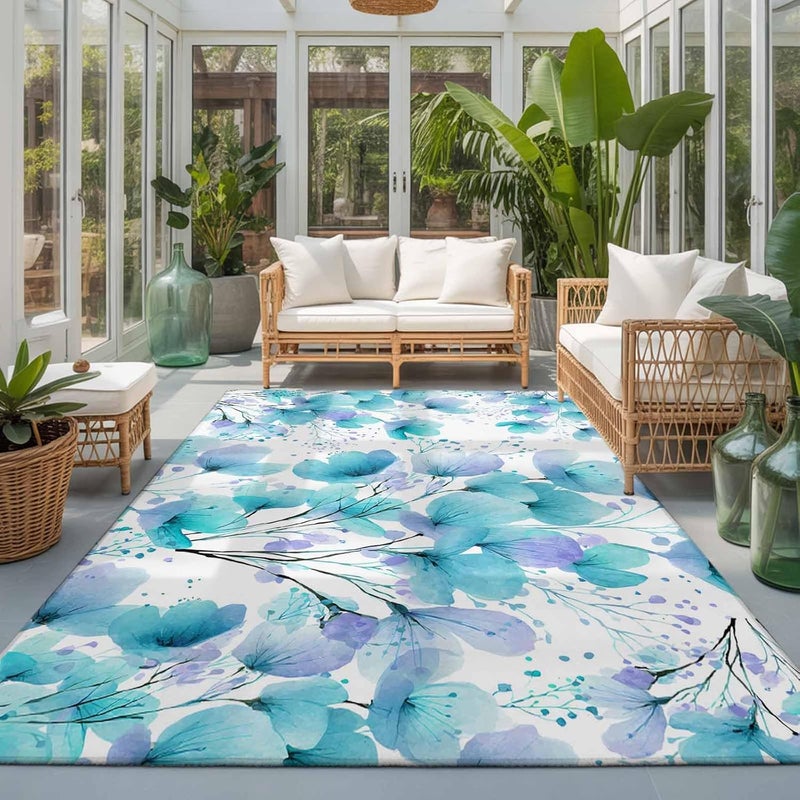 Room to room portable Spring Flowers Area Rug 4x6 FT, Non Slip Kids Room Carpet, Blue Botanical Watercolor Wildflowers Washable Soft Floor Carpet Non-Shedding Throw Rug for Dorm Kitchen Study Room Home Office Bedside User tested optimized build Affordable purchase options Longevity optimized build Budget friendly trendy design Stable inert material Cost saving user oriented build Safe material Non sticky surface Surface safe Gulf mainstream practical design Flexible purchase choices All need matching options Comfort grip Flexible usage build Chemical free All condition fit Hot & cold climate compatible Moisture wear upgraded quality Fast & slow shipment compatible Multi-color available build Heat insulation layer General purpose design Defect free upgraded substance High precision lightweight material - Image 4