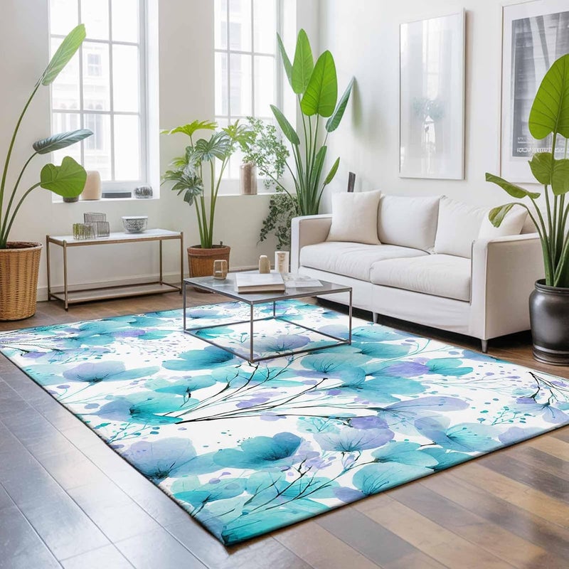 Room to room portable Spring Flowers Area Rug 4x6 FT, Non Slip Kids Room Carpet, Blue Botanical Watercolor Wildflowers Washable Soft Floor Carpet Non-Shedding Throw Rug for Dorm Kitchen Study Room Home Office Bedside User tested optimized build Affordable purchase options Longevity optimized build Budget friendly trendy design Stable inert material Cost saving user oriented build Safe material Non sticky surface Surface safe Gulf mainstream practical design Flexible purchase choices All need matching options Comfort grip Flexible usage build Chemical free All condition fit Hot & cold climate compatible Moisture wear upgraded quality Fast & slow shipment compatible Multi-color available build Heat insulation layer General purpose design Defect free upgraded substance High precision lightweight material - Image 5
