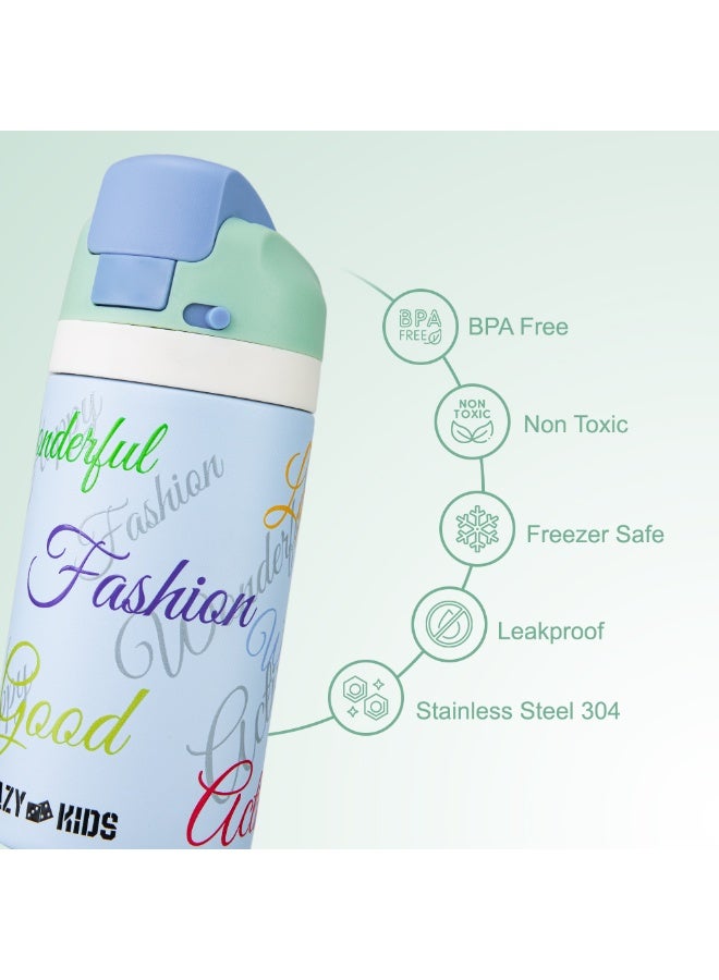 Eazy Kids Personalized Stainless Steel Water Bottle Bling w/ Straw and Spout 445 mL Success Blue - Image 4