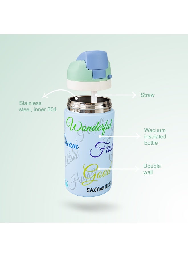 Eazy Kids Personalized Stainless Steel Water Bottle Bling w/ Straw and Spout 445 mL Success Blue - Image 3