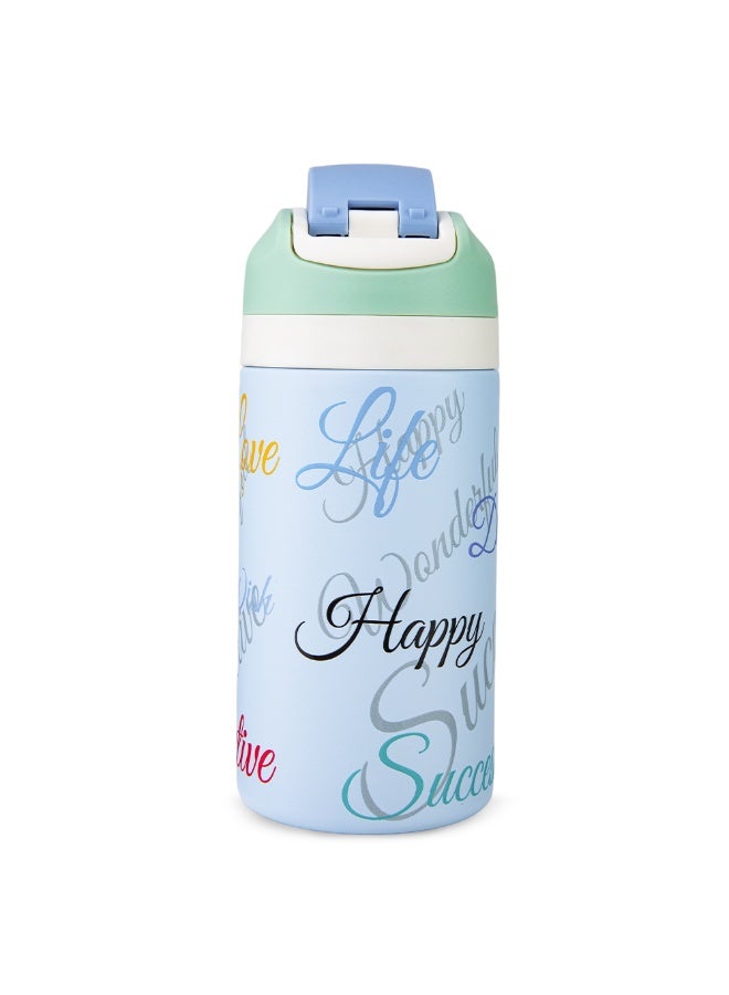 Eazy Kids Personalized Stainless Steel Water Bottle Bling w/ Straw and Spout 445 mL Success Blue - Image 2