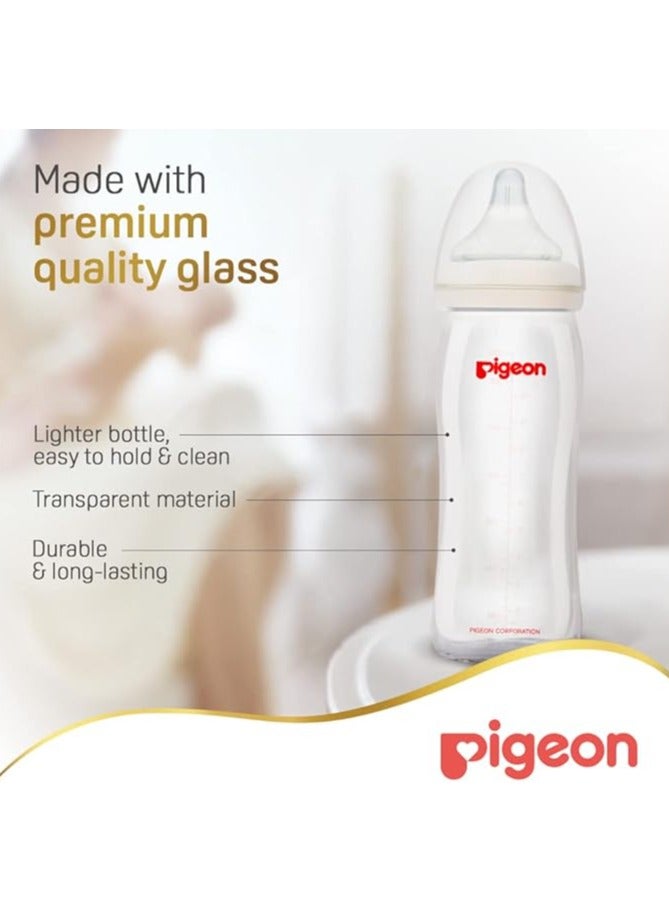 pigeon Pigeon SofTouch Peristaltic Plus Wide Neck Glass Nursing Bottle – 100% Silicone Nipple, BPA & BPS Free, 240ml - Image 2