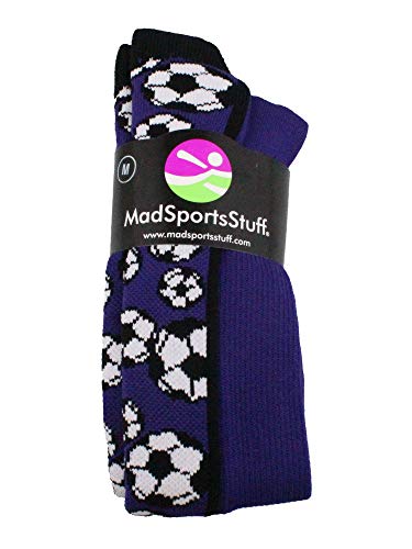 MadSportsStuff Crazy Soccer Socks with Soccer Balls over the calf (Purple/Black, Small) - Image 2
