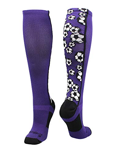 MadSportsStuff Crazy Soccer Socks with Soccer Balls over the calf (Purple/Black, Small) - Image 1