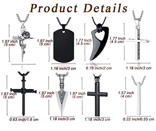 MAIBAOTA 8 Pcs Necklace for Men, Mens Necklaces Jewelry Set, Black and Silver Stainless Steel Necklace, Cross Pendant Necklace, 16-24 inches Chain, Birthday Gifts for Dad - Image 5