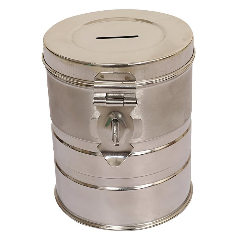EvoFlex Coin Box/Piggy Bank/Gullak/Donation/Suggestion Box/Antique Coin Bank Box Money Organiser/Coin Money Bank Piggy Bank Money Bank Stainless Steel Body, 12.2 x 10.1 cm, Silver - Image 1