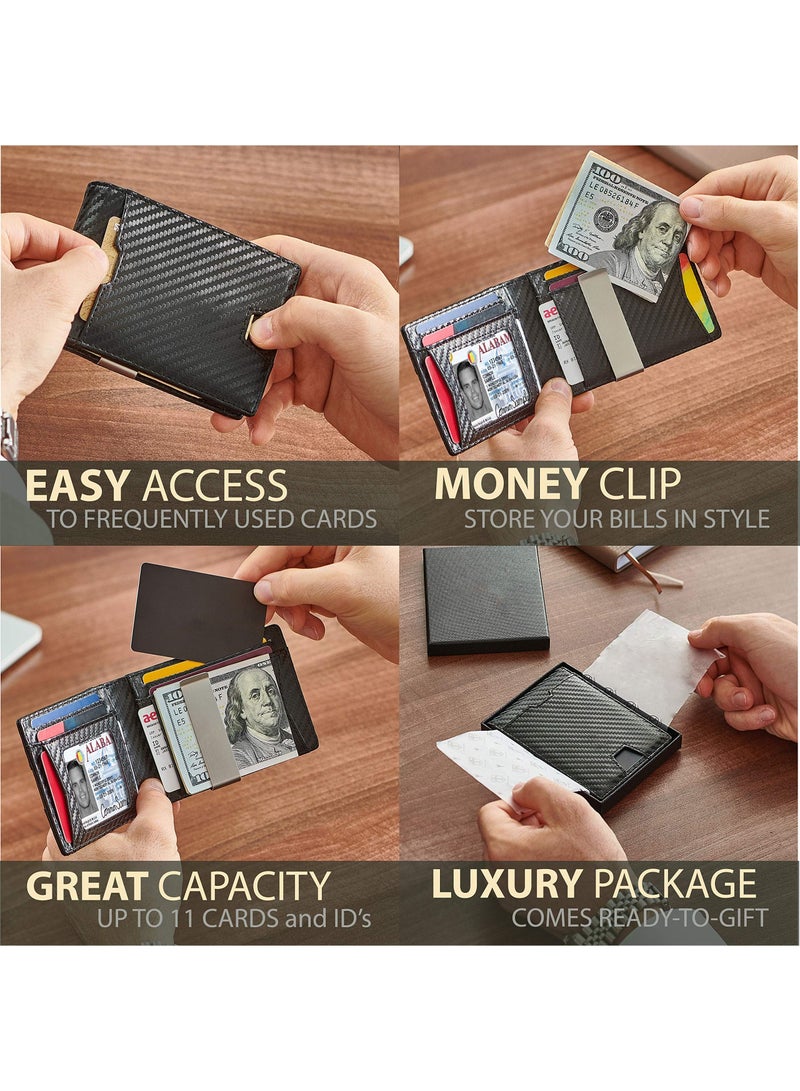 Y&D Mens Slim Wallet, Bifold RFID Blocking Front Pocket Wallets Minimalist Credit Card Holder with Money Clip for Men ID Window Gift Box(Black)  - Image 3