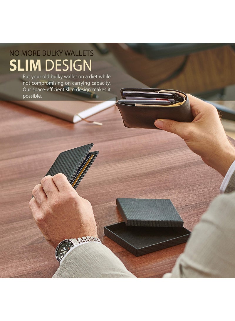 Y&D Mens Slim Wallet, Bifold RFID Blocking Front Pocket Wallets Minimalist Credit Card Holder with Money Clip for Men ID Window Gift Box(Black)  - Image 2
