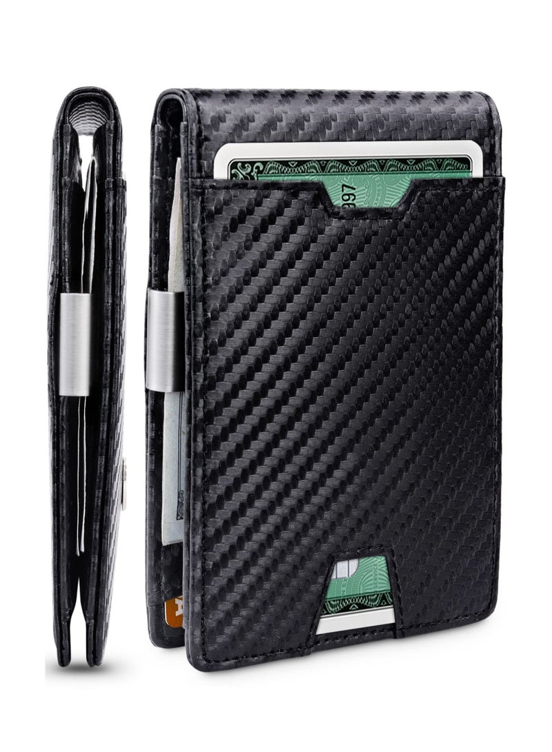 Y&D Mens Slim Wallet, Bifold RFID Blocking Front Pocket Wallets Minimalist Credit Card Holder with Money Clip for Men ID Window Gift Box(Black)  - Image 1
