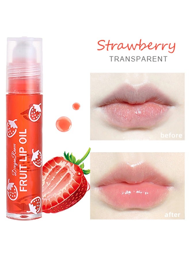 راني دراجون زيت الشفاه بالفواكه - مرطب شفاه مرطب يدوم طويلا، ملمع شفاه رول، مكياج شفاه لامع بنكهة الفواكه لجميع الأعمار، ملمع شفاه شفاف - فراولة - Image 1