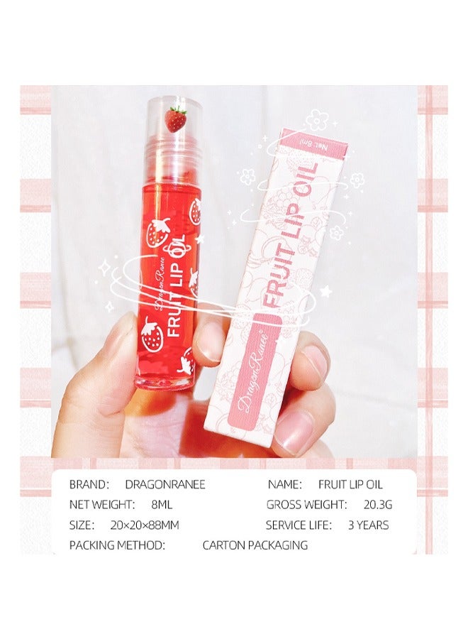 راني دراجون زيت الشفاه بالفواكه - مرطب شفاه مرطب يدوم طويلا، ملمع شفاه رول، مكياج شفاه لامع بنكهة الفواكه لجميع الأعمار، ملمع شفاه شفاف - فراولة - Image 5