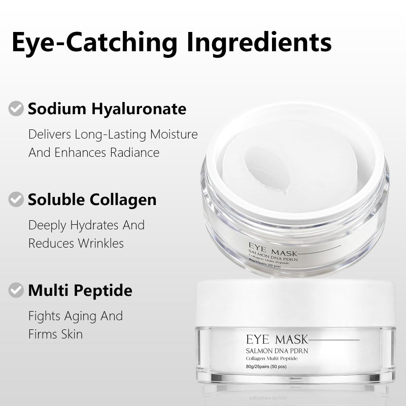 YAFUSIPE Salmon DNA PDRN Eye Patches for Dark Circles & Puffiness 50 Patches Collagen Multi Peptide Under Eye Masks for Wrinkles Hydrating 360Â° Eye Treatment Pads, Anti-Aging Travel Skincare for Women - Image 5