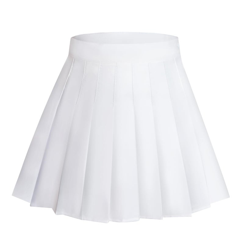 Rbenxia Womens Girl High Waisted Pleated Skirt A-Line Mini Skirt School Uniform Skater Tennis Skirts with Lining Shorts (White, Small) - Image 1