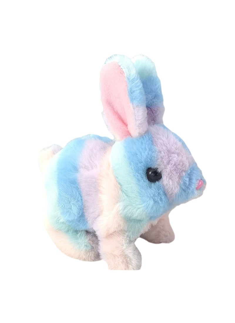 null - Blue Striped Rainbow Rabbit Robot Electronic Plush Stuffed Interactive Animal Touch Control, Electronic Pet, Robot Toy, Animation Toy, Suitable For Children And Babies - Image 1
