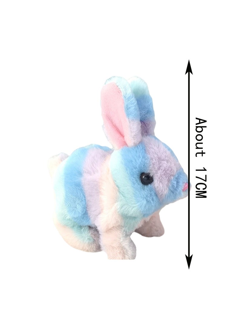 null - Blue Striped Rainbow Rabbit Robot Electronic Plush Stuffed Interactive Animal Touch Control, Electronic Pet, Robot Toy, Animation Toy, Suitable For Children And Babies - Image 1