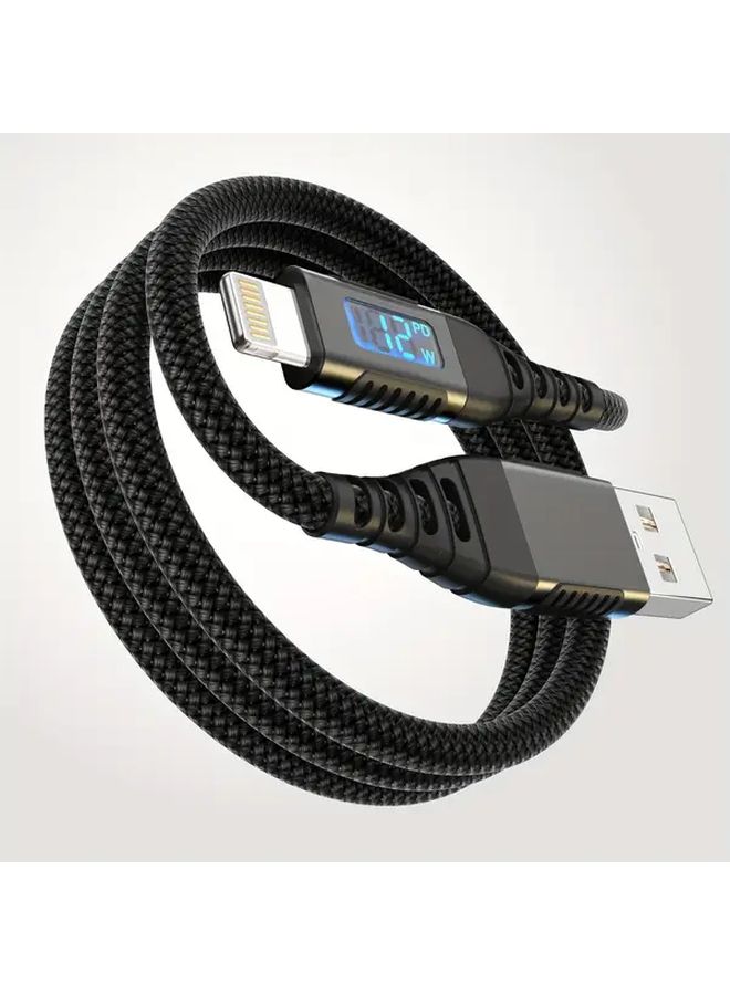 Black 2m USB A to Lightning Fast Charging Cable LED Display for iPhone - Image 2