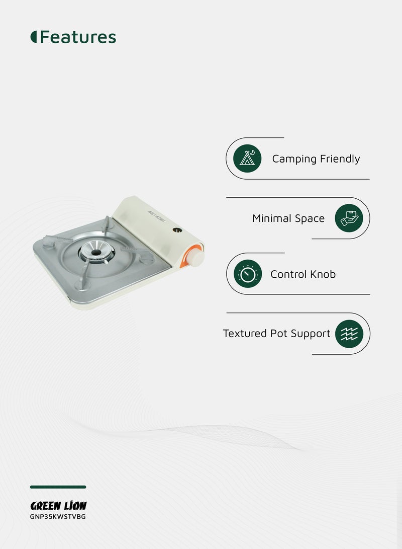 GREEN LION Portable Outdoor Stove 3.5KW / Flame Control / Electronic Ignition / Butane / 100 min Continuous Burning / Ultra-Thin Stack - Beige - Image 2
