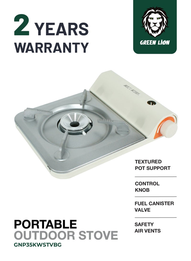 جرين ليون موقد محمول للاستخدام الخارجي بقوة 3.5 كيلو وات / التحكم في اللهب / الإشعال الإلكتروني / البوتان / الاحتراق المستمر لمدة 100 دقيقة / مدخنة رفيعة للغاية - بيج - Image 1