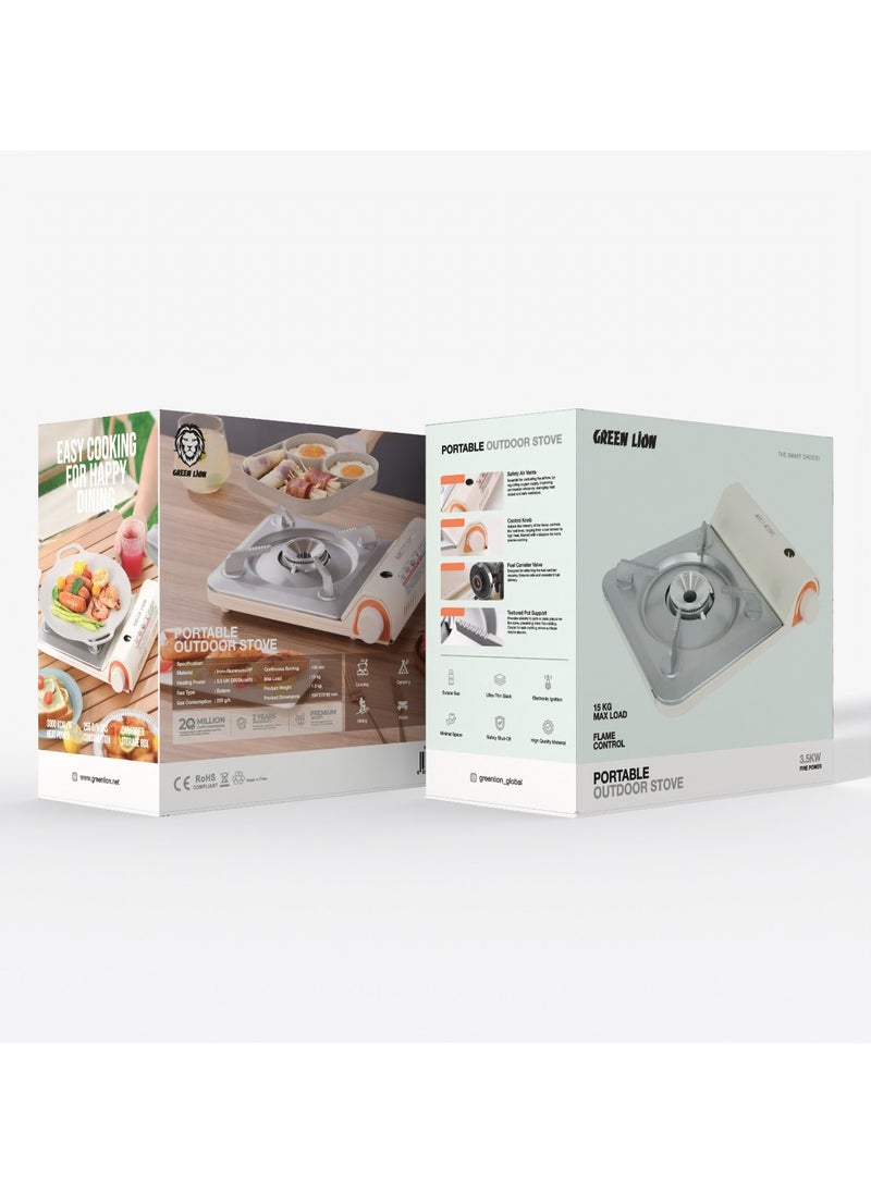 GREEN LION Portable Outdoor Stove 3.5KW / Flame Control / Electronic Ignition / Butane / 100 min Continuous Burning / Ultra-Thin Stack - Beige  - Image 3
