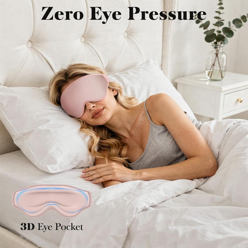 3D Eye Mask Sleep Mask for Men & Women - Pressure-Free Light Block-Out Eye Mask with Adjustable Strap, Pink - Image 3
