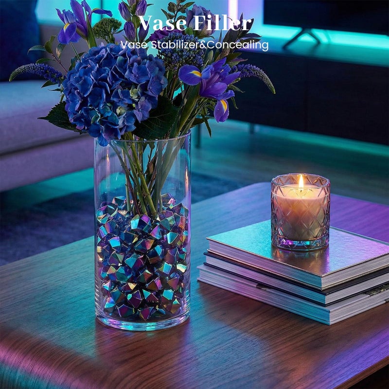DomeStar 150PCS Iridescent Black Fake Ice, 2.5Cups Acrylic Gems Crystals Black Purple Rocks Diamonds Vase Centerpiece for Vase Fillers Party Table Scatter Wedding Food Display - Image 3