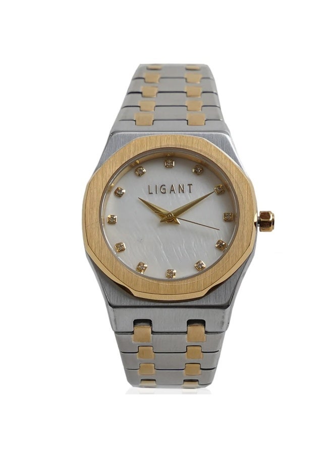 LIGANT Luxury Women's Stainless Steel Watch in Silver & Gold - Elegant Modern Design - Rust Resistant Metallic Wristwatch for Events & Daily Wear - Image 1