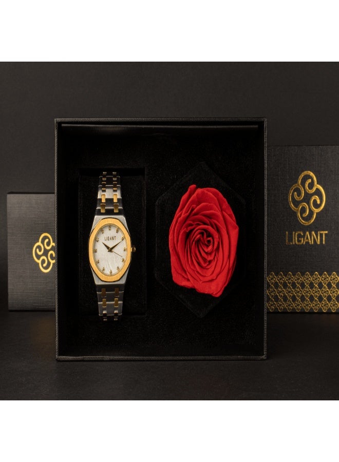 LIGANT Luxury Women's Stainless Steel Watch in Silver & Gold - Elegant Modern Design - Rust Resistant Metallic Wristwatch for Events & Daily Wear - Image 3
