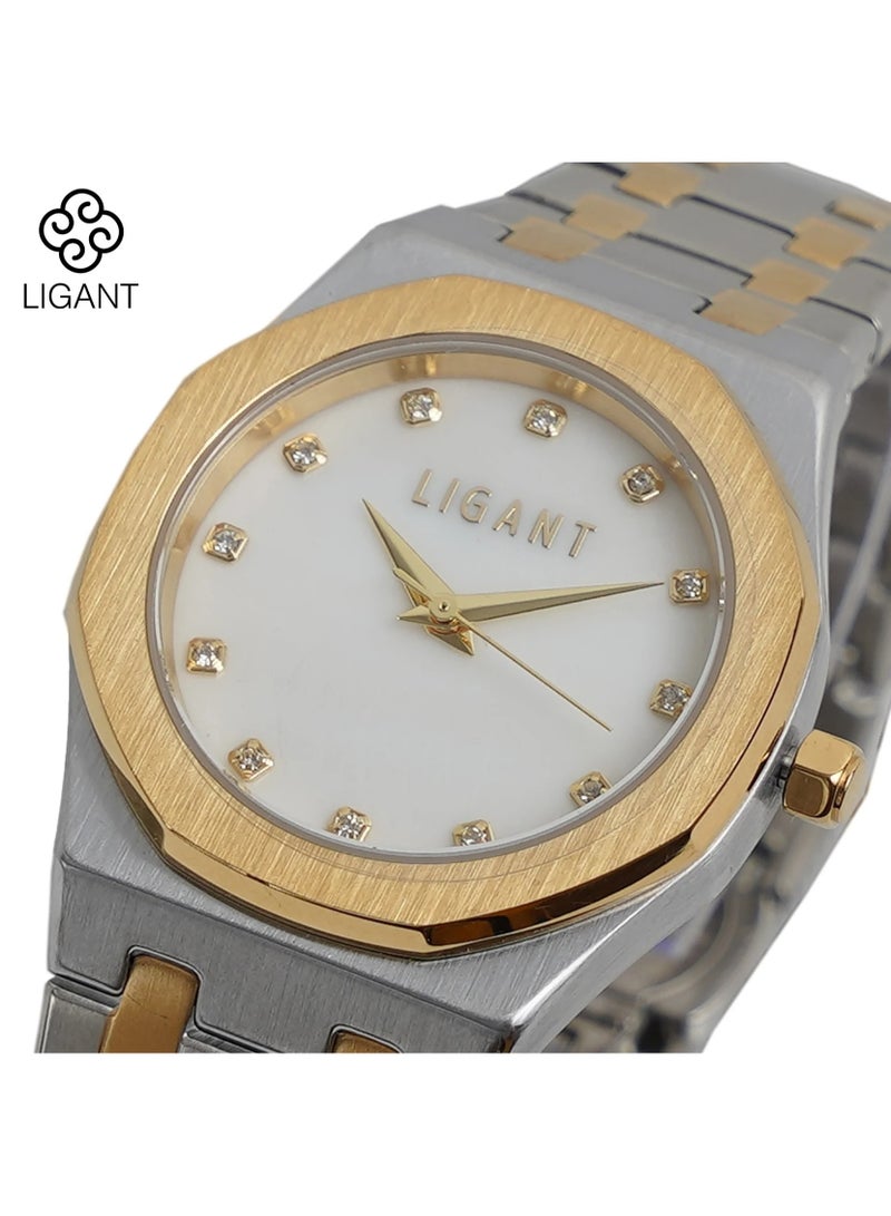 LIGANT Luxury Women's Stainless Steel Watch in Silver & Gold - Elegant Modern Design - Rust Resistant Metallic Wristwatch for Events & Daily Wear - Image 2