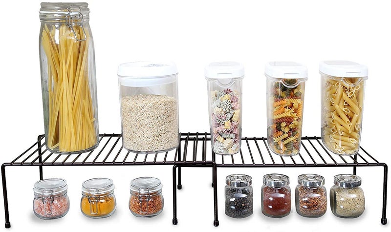 Cabinet Storage Shelf Rack - Large Expandable Kitchen Storage Racks and Holders - Steel Metal Wire - Cupboard, Plate, Dish, Counter & Pantry Organizer