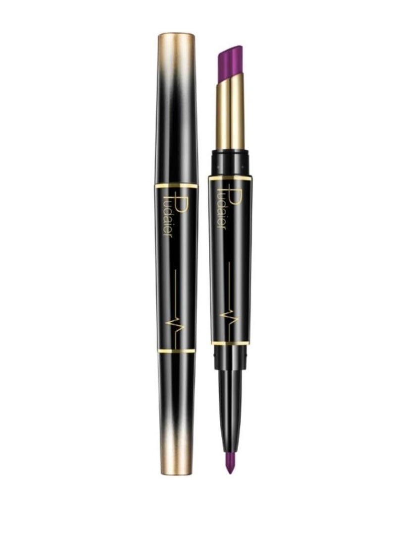Double Head Matte Lipstick + Lip Liner Pen Set 2 In 1 One Step Lips Makeup Waterproof Long Lasting Lipstick Durable Nude Velvet Lipstick Pen,One Size 05# - Image 2