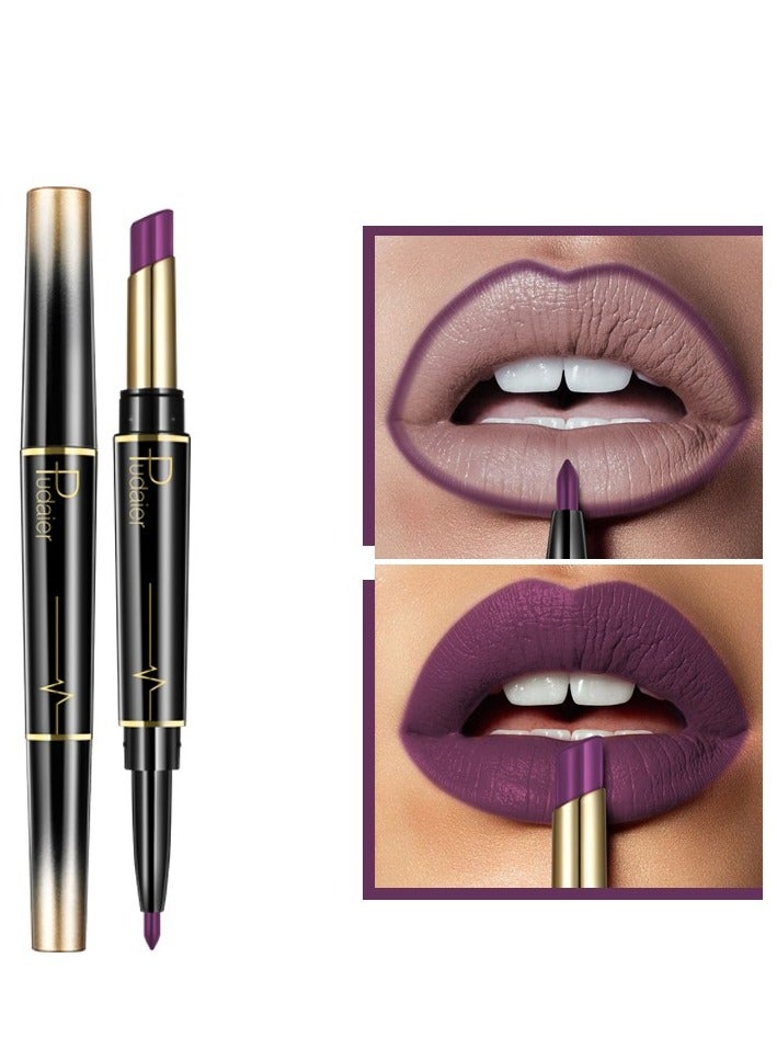 Double Head Matte Lipstick + Lip Liner Pen Set 2 In 1 One Step Lips Makeup Waterproof Long Lasting Lipstick Durable Nude Velvet Lipstick Pen,One Size 05# - Image 1