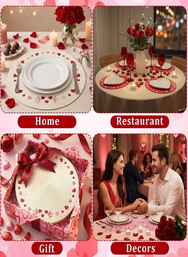 Remerry 6 Pcs Valentine's Day Embroidered Placemats Set 13 inch Washable Non-Slip Round Woven Table Mats Wedding Anniversary Place Mats for Party Kitchen Dining Decoration (Red,Beige,Pink) - Image 5