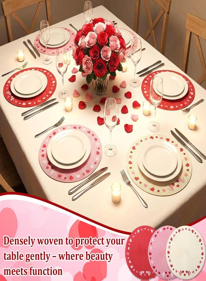 Remerry 6 Pcs Valentine's Day Embroidered Placemats Set 13 inch Washable Non-Slip Round Woven Table Mats Wedding Anniversary Place Mats for Party Kitchen Dining Decoration (Red,Beige,Pink) - Image 4