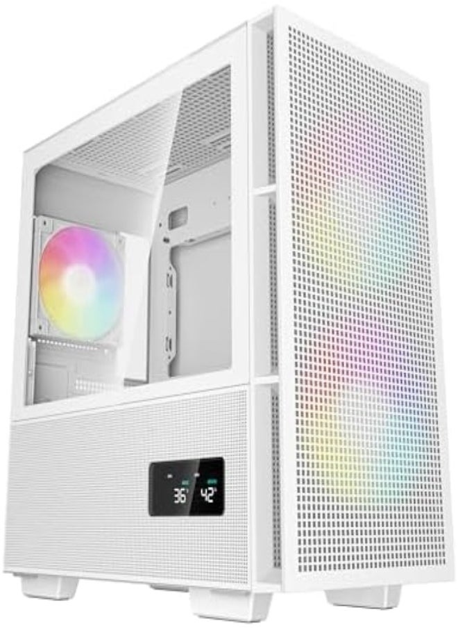 DEEPCOOL CH360 Digital High Airflow mATX Case, 3x Pre-Installed aRGB Fan, Up to 360mm Radiator & 8x Fan Support, Digital Display, ABS + SPCC + Tempered Glass Materials, White | R-CH360-WHAPE3D-G-1  - Image 1