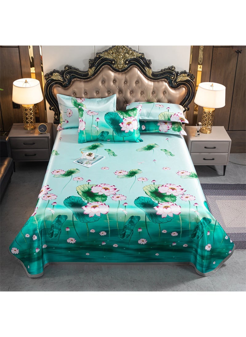 Arabest [Factory Wholesale] New Bed Sheet Ice Silk Mat Three-Piece Set Machine Washable Folding Deformation Mat Soft Mat Lotus Pond Moonlight-[Machine washable without deformation]] 
