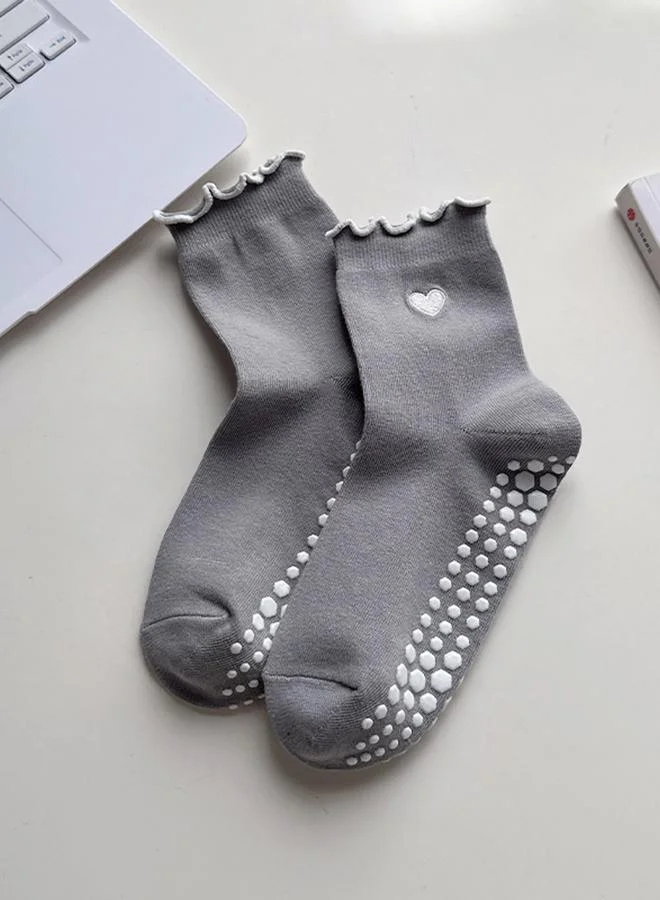 Styli Active Heart Print Lettuce Edge Silicon Pads Socks